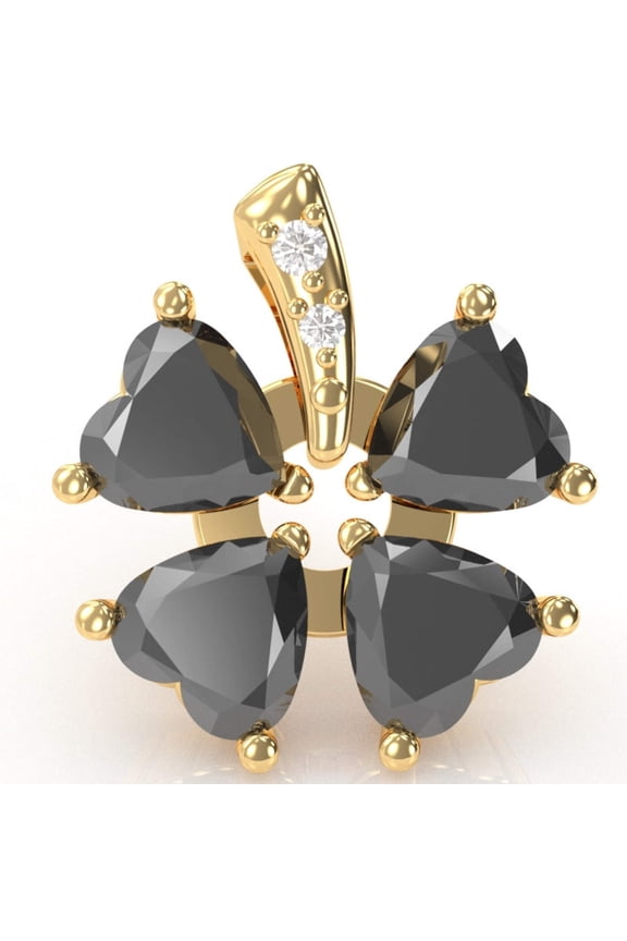 4 Leaf Clover Shamrock Black Onyx Diamond Pendant In 14k Yellow Gold