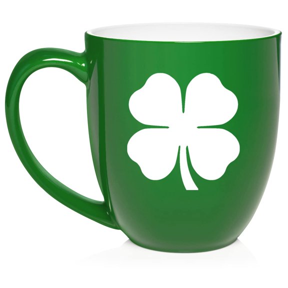 4 Leaf Clover Shamrock Ceramic Coffee Mug Tea Cup Gift for Her, Sister, Wife, Friend, Coworker, Boss, Mom, Girlfriend, Husband, St. Patrick's Day, Birthday, Housewarming, Cute, Wedding (16 oz Green)