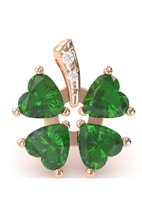 4 Leaf Clover Shamrock Lab-Created Emerald Diamond Pendant In 14k Rose Gold