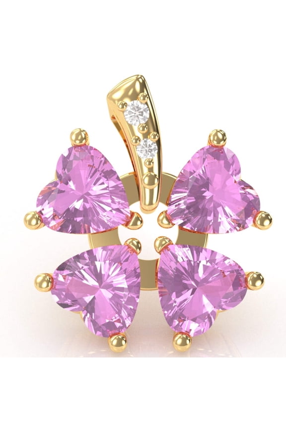 4 Leaf Clover Shamrock Lab-Created Pink Sapphire Diamond Pendant In 14k Yellow Gold