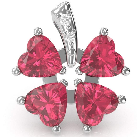4 Leaf Clover Shamrock Pink Tourmaline Diamond Pendant In 14k White Gold