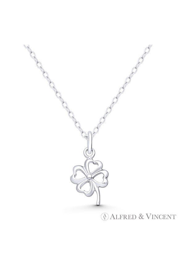 4-Leaf Heart Clover Irish Luck Charm 18x10mm (0.7x0.4in) Pendant & Chain Necklace in .925 Sterling Silver