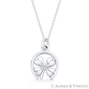 ALFRED & VINCENT 4-Leaf Shamrock Irish Luck Charm Pendant & Cable Chain Necklace in .925 Sterling Silver