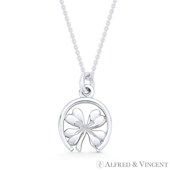 4-Leaf Shamrock Irish Luck Charm Pendant & Cable Chain Necklace in .925 Sterling Silver