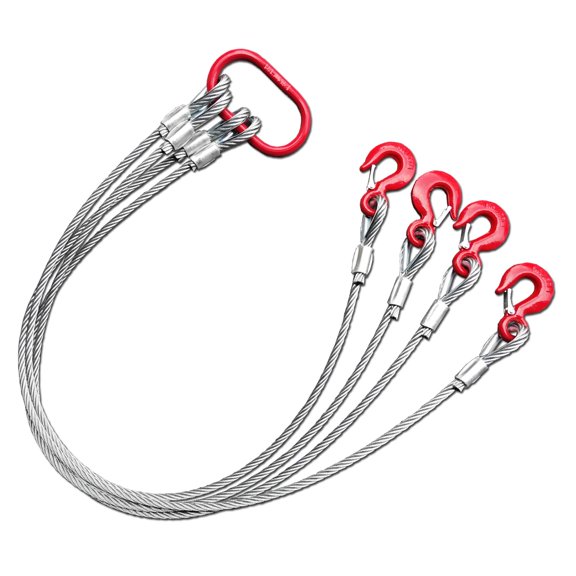 4-Leg 3 Ton Wire Rope Sling with Hooks, 1/2 Inch x 5 Ft Lifting & Towing Cable