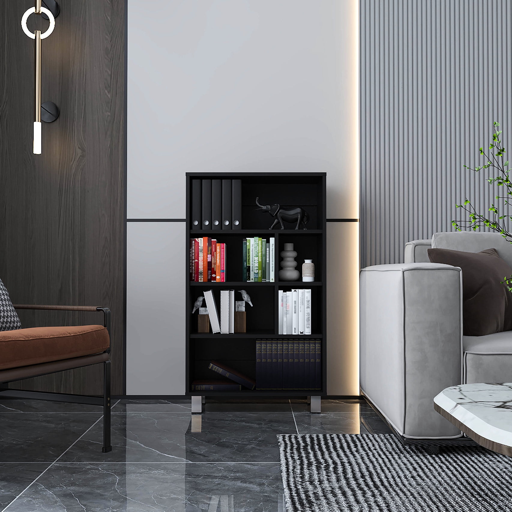 4 - Leg Black Bookcase with Compact Size / Enhances Style in Living ...