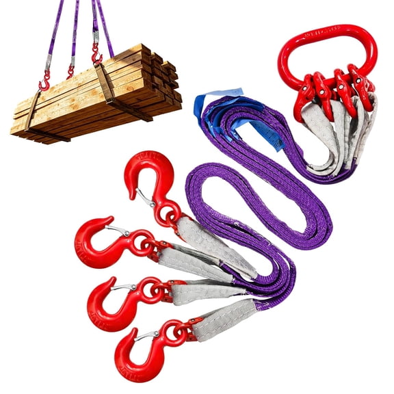 4 Leg Bridle Lifting Sling 6600 LBS Rigging Strap with G80 Grab Hooks | 5FT Polyester Purple Rigging Webbing Strap, Heavy Duty Lifting Gear for Construction & Industrial