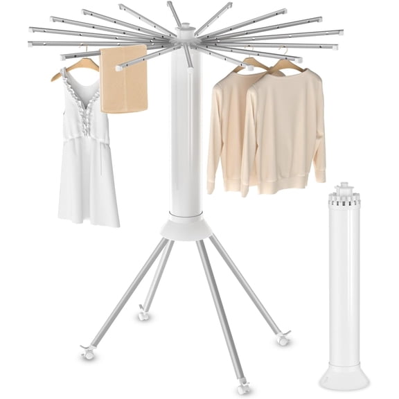 4-Legged Clothes Drying Rack Foldable, Outdoor Collapsible Drying Rack Clothing, Portable Laundry Drying Rack with 4 Pulleys,  Alloy Dry Rack for Clothes, Indoor, Balcony, Poolside, Camping
