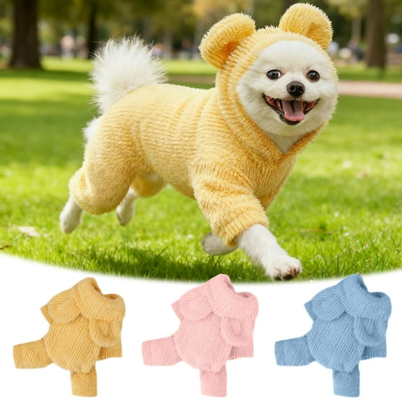4 Legged Clothes Pets Apparel - Warm Dog Sweater - Coat Plush Onesie Jumpsuit Pajamas Soft Puppy Cat - for Small Medium Male Female Dogs,Blue