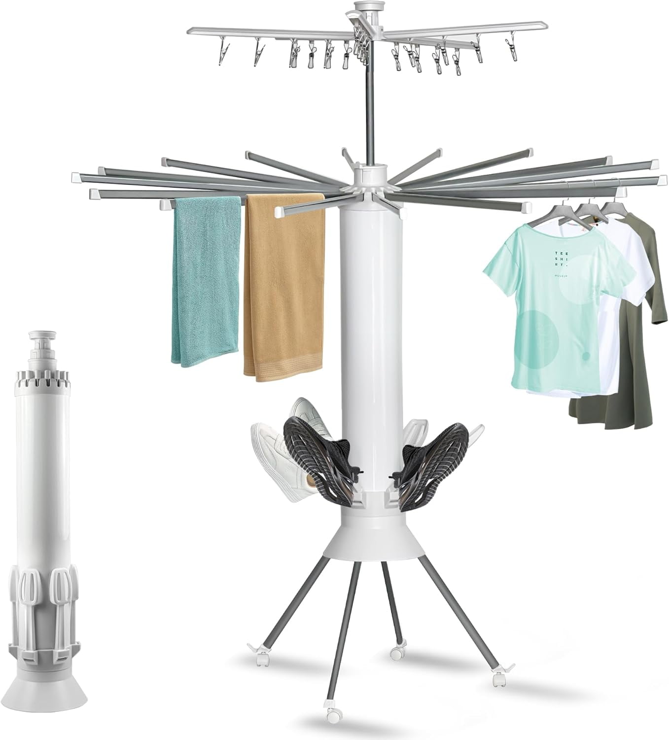 4-Legged Foldable Clothes Drying Rack with Wheels, Portable Large ...