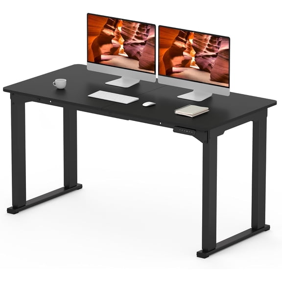 4 Legs Standing Desk, Large 55x28 Inches Electric Adjustable Height Desks with Splice Board, Stand Up Desk Home Office Computer Workstation, Black