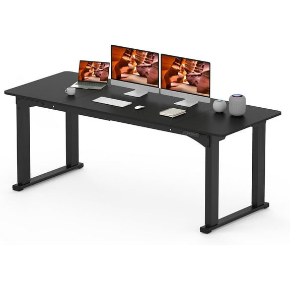 4 Legs Standing Desk, Large 79x31 Inches Electric Adjustable Height Desk with Splice Board, Stand Up Desk Home Office Computer Workstation, Black