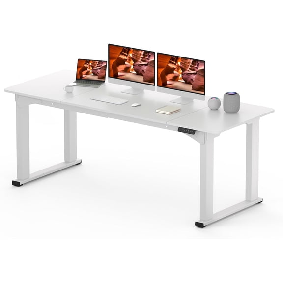 4 Legs Standing Desk, Large 79x31 Inches Electric Adjustable Height Desks with Splice Board, Stand Up Desks Home Office Computer Workstation, White