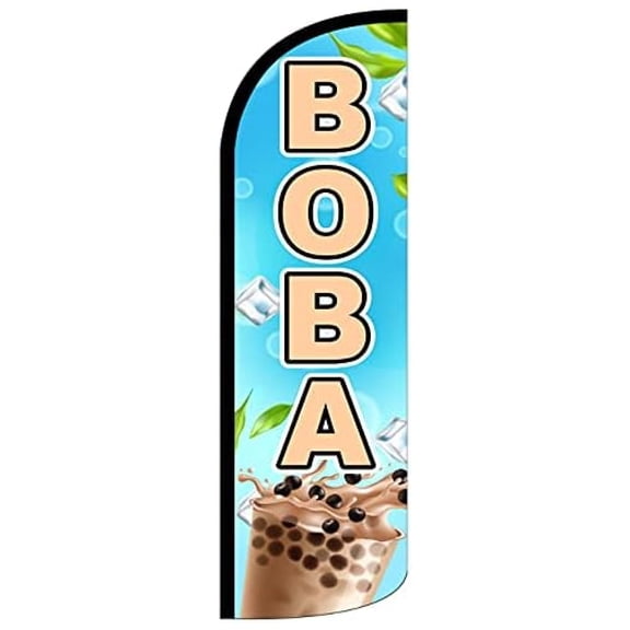 4 Less Co BOBA - Windless Swooper Flag Drink Banner Sign 3x11.5 ft Tall (Flag Only) bq