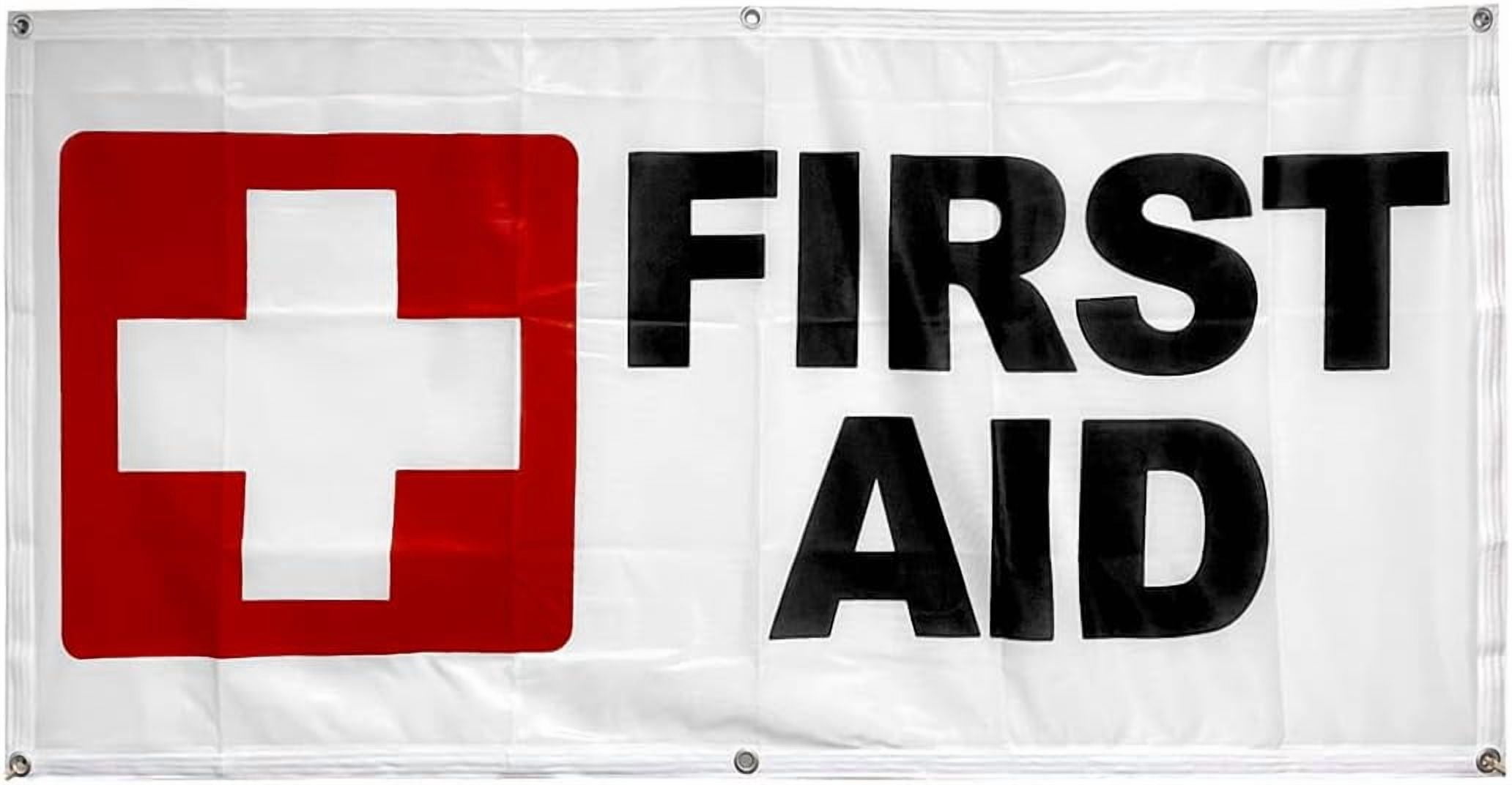 First Aid For Less 4 Less Feet FIRST AID Banner Sign bgb Polyester Fabric - wb - Walmart.com