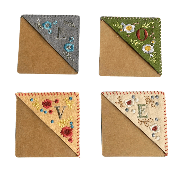 4 Letters Elegant Personalized Hand Embroidered Corner Bookmark