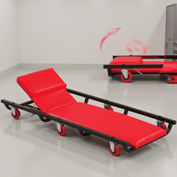 4-Level Adjustable Backrest Mechanic Rolling Creeper with 6 Swivel Casters, 250 lbs Capacity, Black & Red