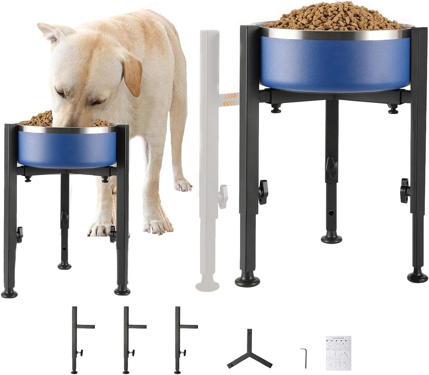 Adjustable Anti-Slip Dog Bowl Stand - Height Adjustable Feeder for Large/Small Dogs, Dog Bowl Stand Adjusts to 4 Heights, Black