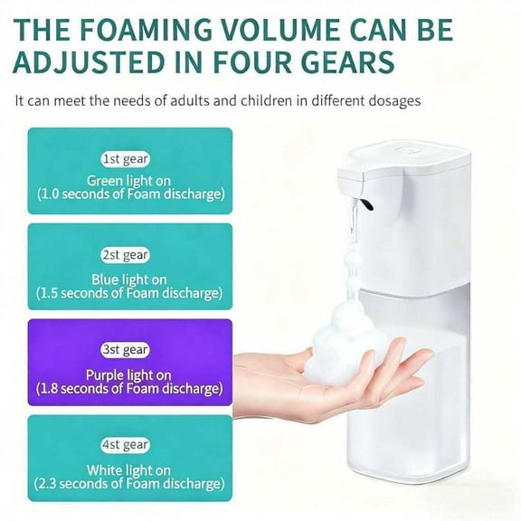 ‌4-Level Adjustable Touchless Foam Soap Dispenser - 12oz/350ml Rechargeable, Auto Electric Hand Foam Soap Dispenser for Bathroom & Kitchen, Wall Mounted (IPX5 Waterproof)