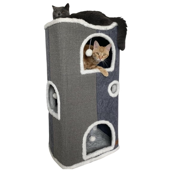 4 Level Cat House Indoor Vertical Condo with Sisal Scratching Post and 3 Hideaways Grey Pet Tree for Kittens and Adult Cats