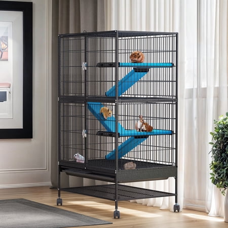 4-Level Ferret Cages Rabbit Chinchilla Rat Small Animal House 56" with Wheels