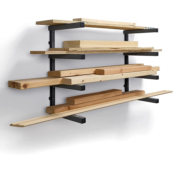 4-Level Lumber Storage Rack Wood and Garage Organization Space Saving Metal Shelf for Pipes, Boards, Plywood, and Building Materials - PBR-0420 White Gray