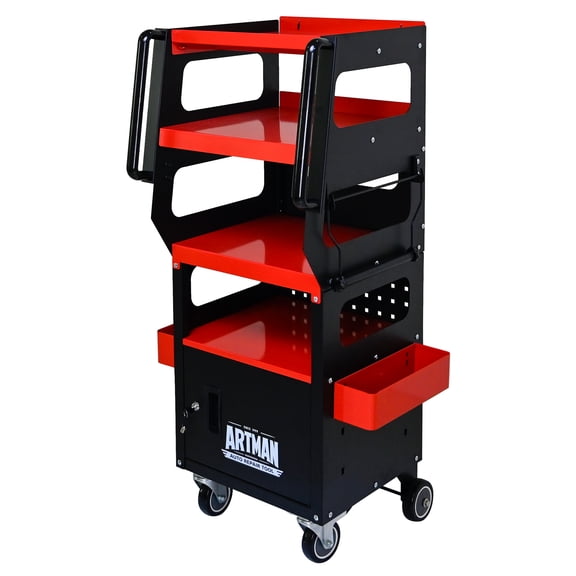 4-Level Multi-functional Diagnostic Trolley,Car Diagnostic Equipment Cart, With 360 Rotating and Lockable Casters-Black&Red