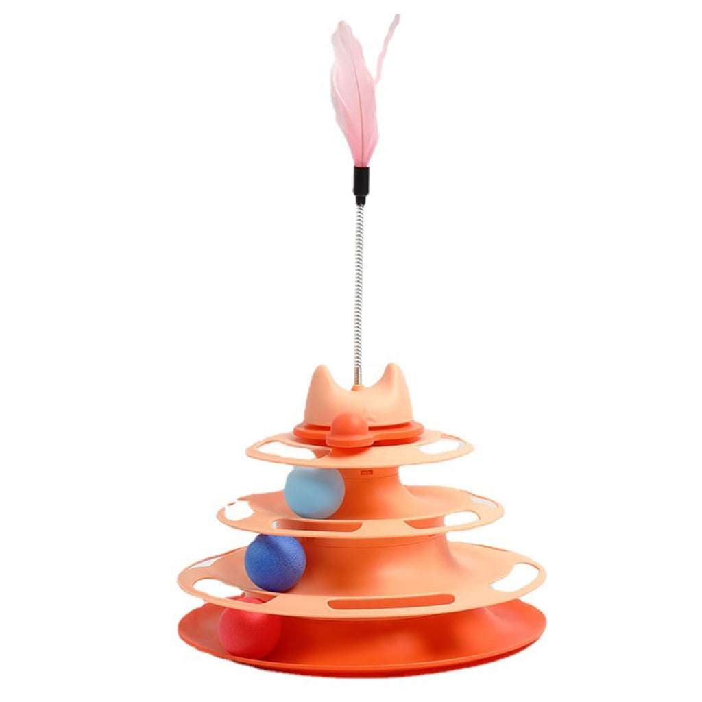 4-Level Roller Track Cat Chaser Toy Rotate Kitten Balls Tower Toy Teaser Toy Interactive Boredom Relief Pet Toy
