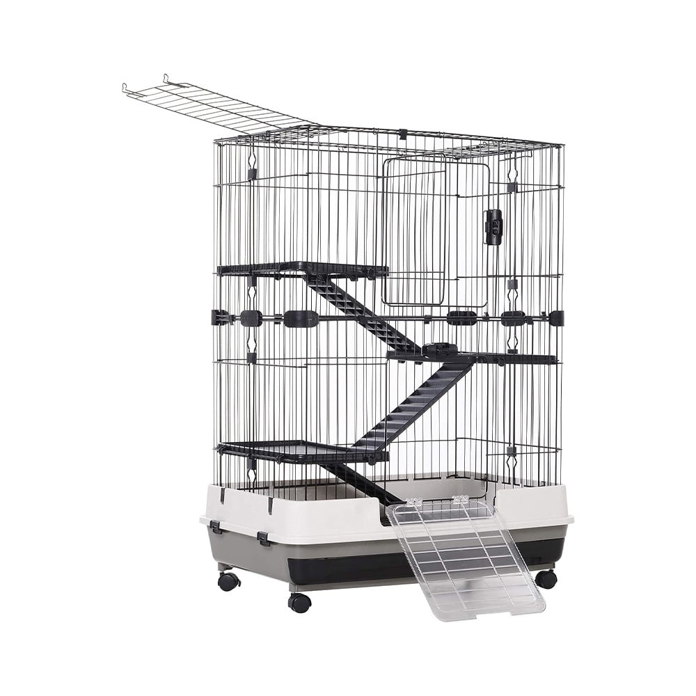4-Level Small Animal Cage, Rabbit Hutch with Wheels, Detachable Tray ...