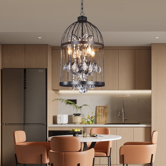 4-Light 1-Tier Cage Chandelier Iron Black Hardwired
