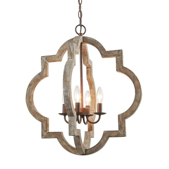 LNC 4-Light Distressed Wood and Bronze Farmhouse Lantern Chandelier