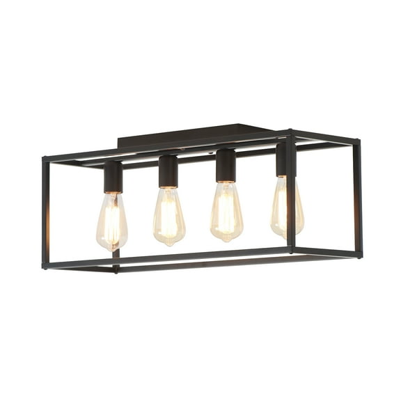 4 Light 24 Inches Farmhouse Cage Black Semi-Flush Mount Ceiling Light for Bedroom Dining Room
