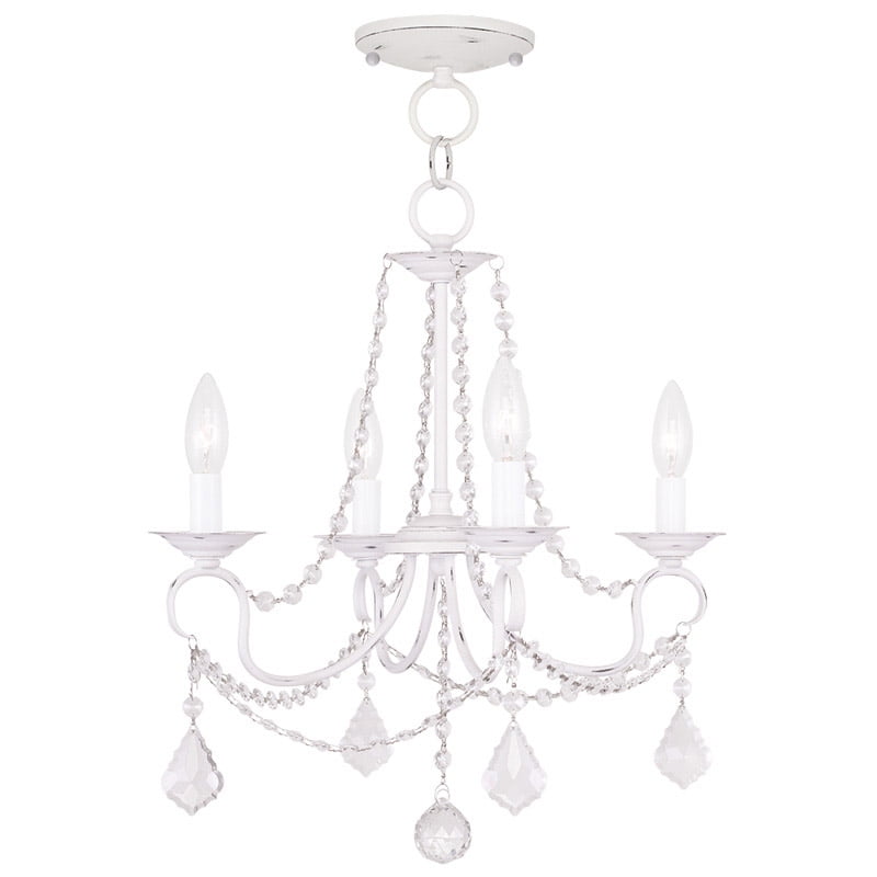 Antique White Mini 4-Light Candelabra Chandelier with Crystal Accents