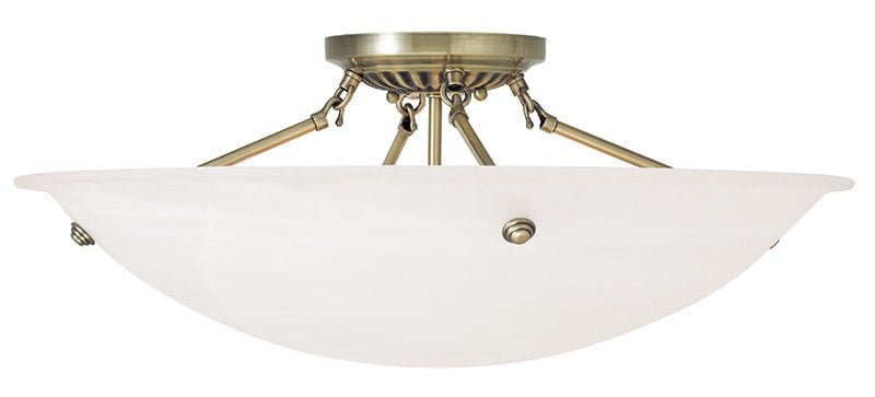 4 Light Antique Brass Ceiling Light fixture with White Alabaster Glass Shade