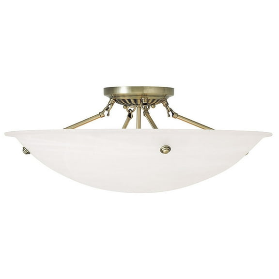 4 Light Antique Brass Ceiling Light fixture with White Alabaster Glass Shade