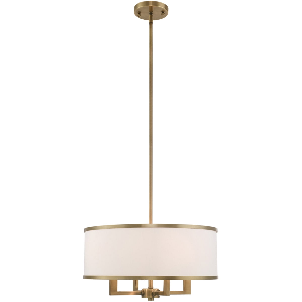 Antique Brass Drum Chandelier with Off-White Fabric Shade