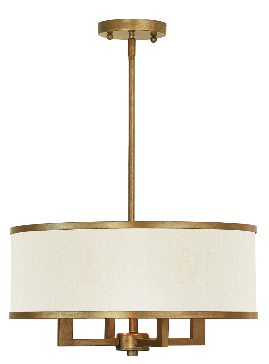 4 Light Antique Gold Leaf Chandelier with Hand Crafted Ash-Gray Linen Fabric Hardback Shade