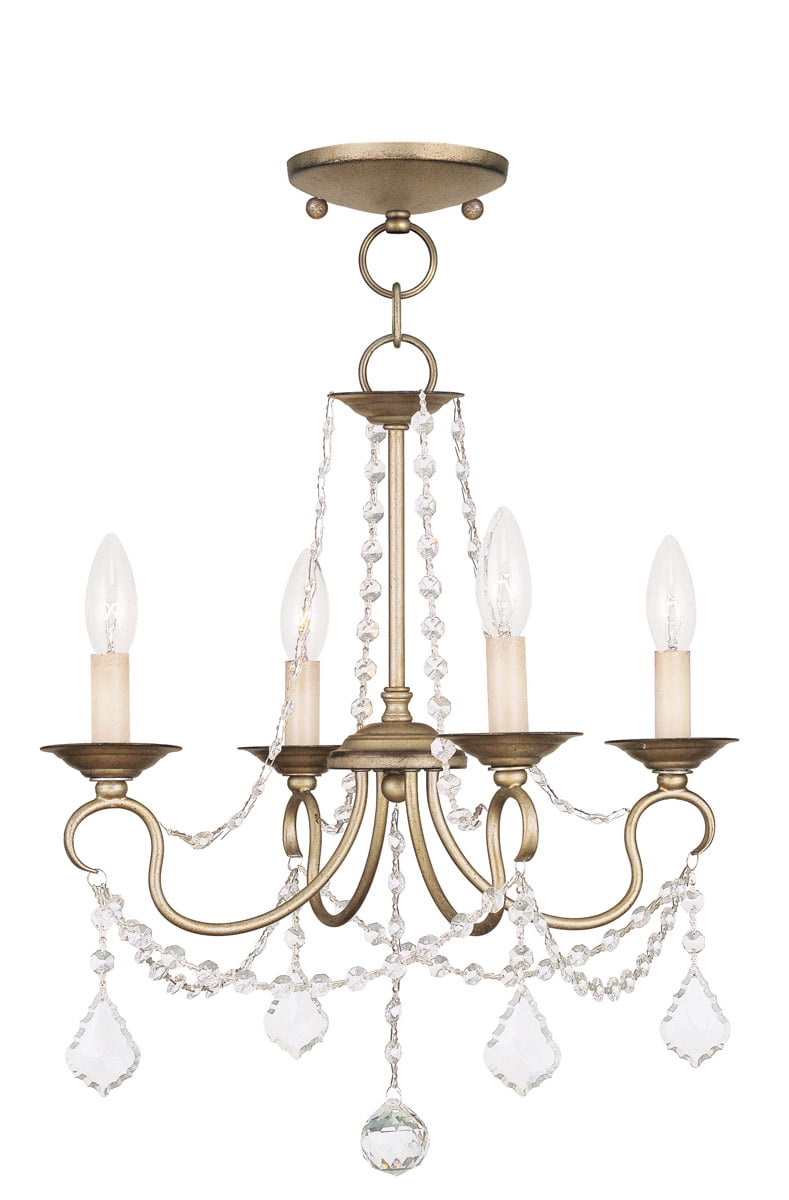 Elegant Mini 4-Light Chandelier with Crystal Accents and Antique Silver Leaf Finish