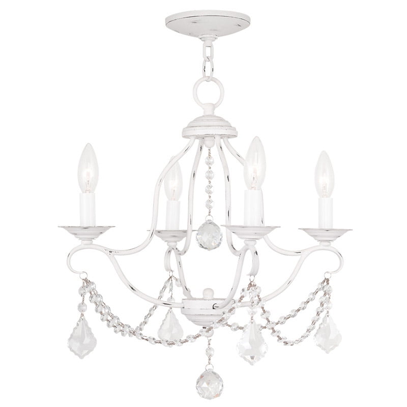 Antique White Mini 4-Light Candelabra Chandelier with Crystal Accents