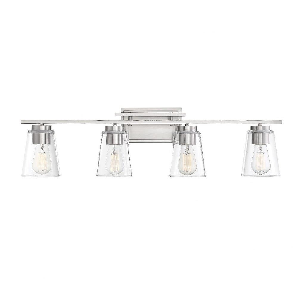 Satin Nickel 4-Light Dimmable Vanity Fixture with Clear Glass Shades