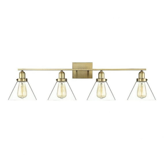 4 Light Bath Bar-Farmhouse Style with Vintage and Industrial Inspirations-10 inches Tall By 38 inches Wide-Warm Brass Finish Bailey Street Home