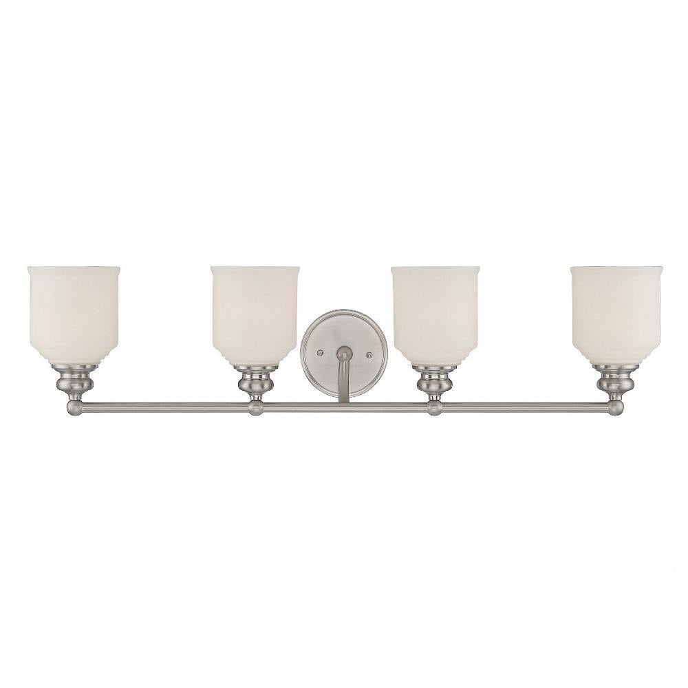 Melrose Satin Nickel 4-Light Vanity Bar with Opal Glass Shades