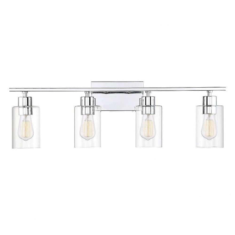 Polished Chrome 4-Light Cylinder Glass Vanity Fixture