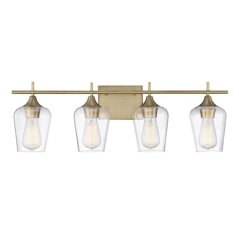 Warm Brass 4-Light Vanity Fixture with Clear Glass Shades