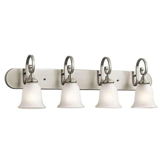 4 Light Bath Vanity Approved For Damp Locations With Traditional Inspirations 11.5 Inches Tall By 36 Inches Wide-Brushed Nickel Finish-Incandescent