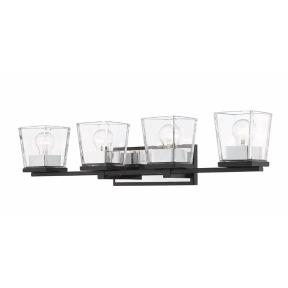 Z-Lite Bleeker Street 4 Light Clear Glass Vanity Light in Matte Black and Chrome