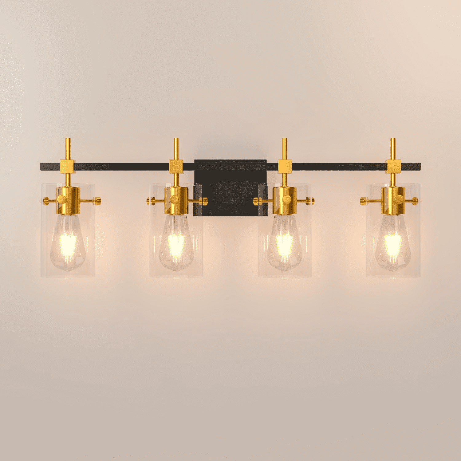 HOMECHOOSE 2-Light Bathroom Vanity Light – Black & Gold Finish With Clear Glass Shades – For Bathroom, Kitchen, Hallway