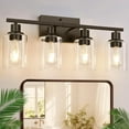 thumbnail image 1 of 4-Light Bathroom Light Fixtures, Brown Vanity Lighting Fixtures with Clear Glass Shades, Modern Bathroom Wall Lamp for Mirror Living Room Cabinet Bedroom, 1 of 14