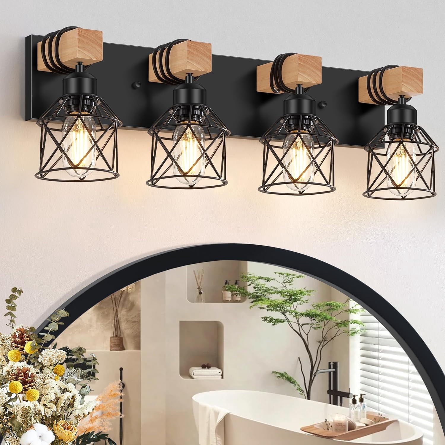 4-Light Bathroom Light Fixtures over Mirror Bathroom Vanity Light Farmhouse Black Bathroom ...