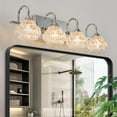 thumbnail image 1 of 4-Light Bathroom Light Fixtures, Nickel Modern Bathroom 22.8in Vanity Lights with Flower Glass Shade, Bathroom Wall Lamp for Mirror Cabinet Porch, E12, 1 of 8